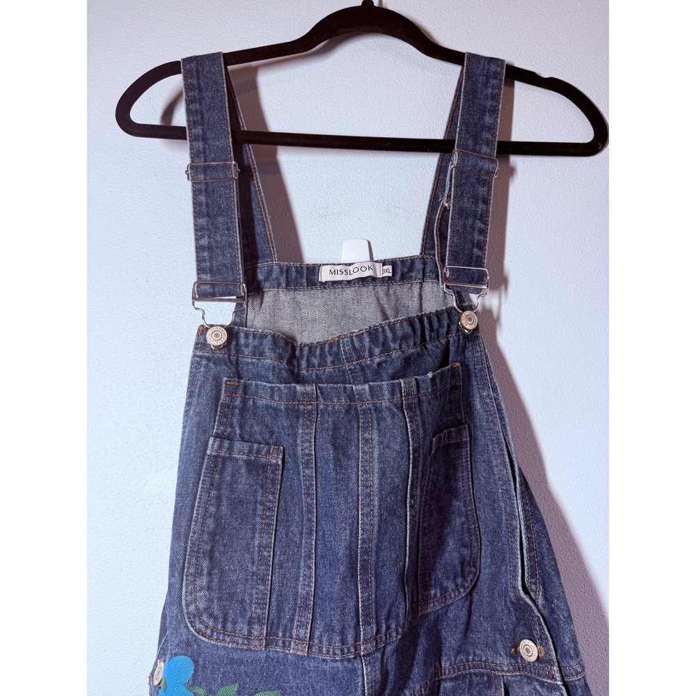 Misslook Womens Denim Overalls 3XL Painted Floral Wide Leg Boho Artsy Retro - Picture 4 of 15